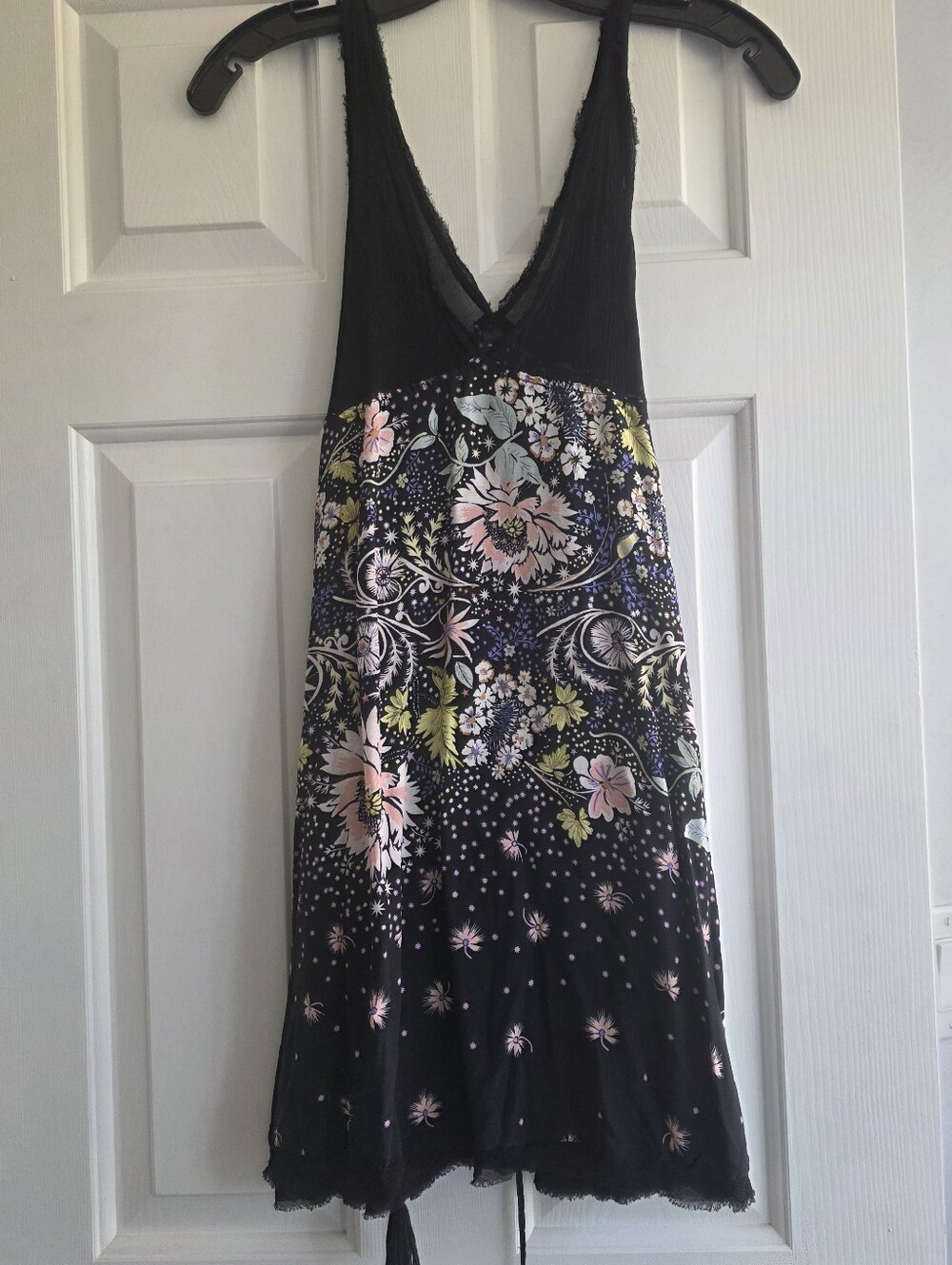 Free People Black Floral Backless V-Neck Mini Dress - Picture 6 of 7